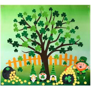 lot 12932 image: Felt St. Patricks Day Craft Kit for Kids Wall Shamrock DIY Felt Bulletin Board Set Shamrock Clover Tree Board with 96 Pcs Detachable Shamrock Gnomes Cauldron Gold Coins Ornaments for Kids Activity