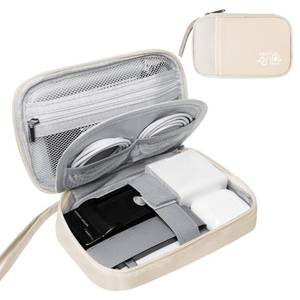 lot 12944 image: Lcsmaokin Electronics Travel Organizer,Portable Waterproof Electronic Travel Storage Bag for Small Charging Cord Storage,Charger,Small Electronics,SD Card etc,for Travel,Business -Beige