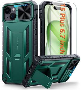lot 12959 image: FNTCASE for iPhone 15 Plus Case Heavy Duty Shockproof Cover with Kickstand  Rugged Military Grade Drop Proof Protection Matte Textured TPU Protective Sturdy Phone Shell Green