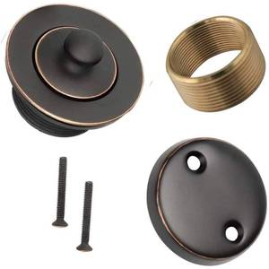 lot 12962 image: Oil-Rubbed Bronze Tub Drain Stopper Kit - Universal Tip Toe Bath Drain Stopper and Cover, Bushing, Face Plate, Conversion Kit with Three Screws Drain Kit - All Brass Construction with Conversion Parts