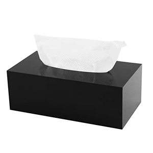 lot 12968 image: Acrylic Tissue Box Holder, PITBVO Rectangular Black 5mm Thicker Tissue Box Cover, Table Dryer Sheet Dispenser for Car, Bathroom, Bedroom, Kitchen, Office, Living Room, Counter