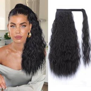 lot 12969 image: Stamped Glorious Long Corn Wave Ponytail Extension Magic Paste Heat Resistant Wavy Synthetic Wrap Around Ponytail Black Hairpiece for Women (18 Inch, Brown)