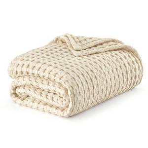 lot 12972 image: Bedsure Cooling Cotton Waffle King Size Blanket - Lightweight Breathable Blanket of Rayon Derived from Bamboo for Hot Sleepers, Luxury Throws for Bed, Couch and Sofa, Beige, 104x90 Inches