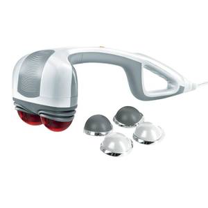 lot 12973 image: Homedics Back Massager - Heated Automatic Percussion Back, Body and Neck Massager with Duel Pivoting Heads, Interchangeable Nodes, for Shoulders, Legs and Feet, White