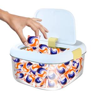 lot 12975 image: Skywin Laundry Pod Container with Push Up Lid - Laundry Pod Storage Container for Laundry Room Organization Laundry & Dishwasher Pod Laundry Container