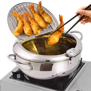 lot 12983 image: Deep Fryer Pot,Oxydrily Japanese Tempura Deep Fryer Stainless Steel Frying Pot With Thermometer