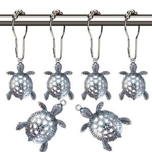 lot 12986 image: Aimoye Sea Turtles Shower Curtain Hooks Rings for Bathroom, Silver Metal Shower Curtain Hanger,Rust Proof Clip, Decorative Bath Room Accessories Set,Tropical Beach Fashion Theme Bathroom Decor