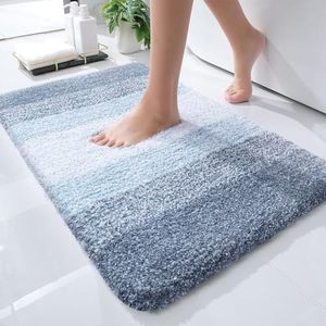lot 12990 image: OLANLY Luxury Bathroom Rug Mat 24x16, Extra Soft and Absorbent Polyester Bath Rugs, Non-Slip Plush Shaggy Bath Carpet, Machine Wash Dry, Bath Mats for Bathroom Floor, Tub and Shower, Blue