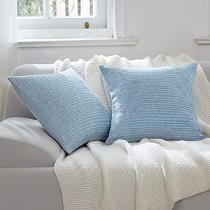 lot 12992 image: WLNUI Large Dusty Blue Pillow Covers 24x24 Inch Set of 2 Luxurious Chenille Decorative Throw Pillow Covers for Couch Sofa Bed Living Room Farmhouse Decorations