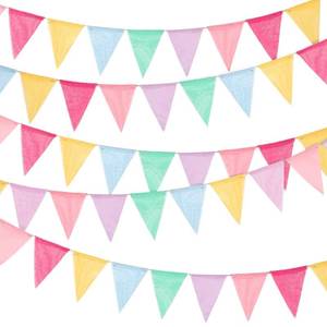 lot 12993 image: 100 Flags Multicolored Pennant Flags Bunting Banner Pastel Fabric Triangle Flag Garland for Birthday Graduation Bridal Party Summer Decoration Hanging on Wall Ceiling Window