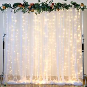 lot 13001 image: White Backdrop Curtains with Lights String for Wedding Parties 1010ft Sheer Tulle Backdrop Curtain for Bridal Shower Baby Shower Birthday Party Photo Shoot Background Decorations(2 Panels 10ft10ft)
