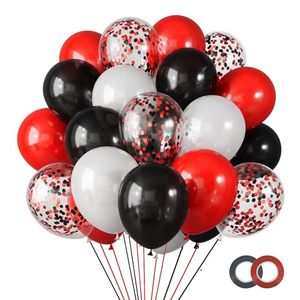 lot 13008 image: RUBFAC 65pcs 12 Inches Red Black White Balloons Kit, Black Red White Confetti Party Balloons with Ribbons for Birthday, Wedding, Baby Shower, Graduation Decorations