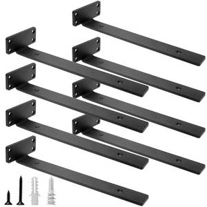 lot 13015 image: HITOMEN Heavy Duty Floating Shelf Brackets, 12-Inch (15 Thick) Hidden Shelves Hardware, Cast Iron L Brackets, Rustic Industrial Black Metal Wall Shelving Supports, 8 Pack