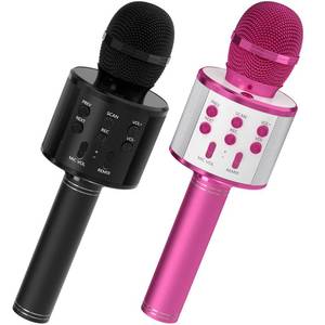 lot 13026 image: GIFTMIC 2 Pack Karaoke Microphone, Bluetooth Microphone for Singing, Wireless Microphones Toys for Girls Boys Adults, Portable Kids Microphone, 5 Year Old Girl Birthday Gift Ideas (Black & Purple)