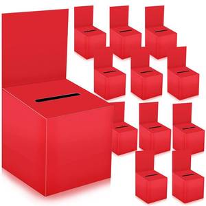 lot 13031 image: 12 Pack Raffle Box Donation Box for Fundraising, Ballot Box Cardboard Box with Slot for Ticket and Removable Header Charity Box for Collecting Business Card Voting Contes, 6 x 6 x 6 Inch (Red)