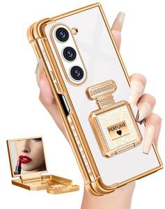 lot 13040 image: Buleens for Samsung Galaxy Z Fold 5 Case with Metal Mirror Stand, Cute Women Girly Heart Plated Galaxy Z Fold 5 Case, Elegant Luxury Plating Edge Phone Cover for Z Fold 5 Case 7.6 White