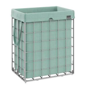 lot 42119 image: SONGMICS Laundry Hamper, 23.8 Gal (90L) Laundry Basket, Collapsible Clothes Hamper, Removable and Washable Liner, Metal Wire Frame, for Bedroom Bathroom, Silver and Mint Green ULCB190C01 Retail $40