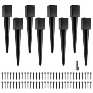 lot 42126 image: (Pack of 4) LADECH 4x4 Fence Post Anchor Ground Spike 24 Length Metal Black Powder Coated Mailbox Post Anchors Fit 3.5x3.5 Wood Post Retail $80