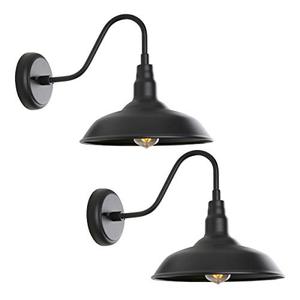 lot 42142 image: GOALPLUS Black Outdoor Barn Light with Wall Mount 2 Pack Exterior Gooseneck Lights with 10 Dome, Farmhouse Style Outside Wall Sconce for House, Porch, Patio Retail $70