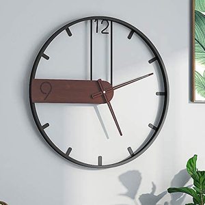 lot 42145 image: YISITEONE Large Wall Clock for Living Room Decor, Modern Walnut Dial Metal Frame Wall Decor Silent Non Ticking Clocks for Bedroom, Study, Office Decorations, Gift idea, 23.6 Retail $120