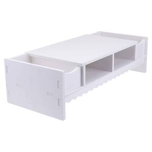 lot 42148 image: STOBOK Monitor Stand with Drawer Laptop PC Monitor Riser Rack Holder Desk Organizer Tabletop Storage Cabinet Wooden White Retail $34