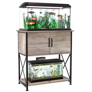 lot 42158 image: Herture 20-29 Gallon Aquarium Stand Metal Frame Fish Tank Stand with Cabinet Storage, for 20 Gallon Long Aquarium,30.7 L16.5 W Tabletop,330LBS Capacity Grey PG01YGZ Retail $110