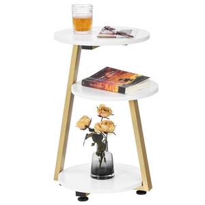 lot 42160 image: BEWISHOME Round End Table Side Table with Metal Frame, Accent Bedside Table Nightstand with 3-Tier Shelves, Small Table for Living Room Bedroom Couch Table Small Coffee Table White Gold KTZ41M Retail $60