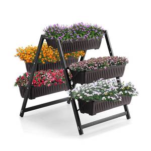 lot 42165 image: SweetBin Raised Garden Planter Bed, Tiered Planter Stand with 5 Boxes, 25 Long30 Wide31 Tall, Vertical Raised Garden Bed for Herbs, Flowers, or Vegetables in Patio Balcony Indoor Outdoor Retail $77