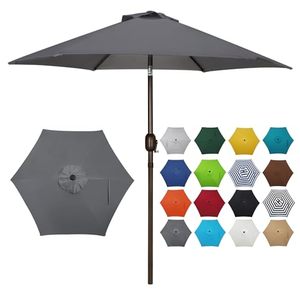 lot 42168 image: Blissun 7.5 ft Patio Umbrella, Yard Umbrella Push Button Tilt Crank, Dark Grey Retail $45