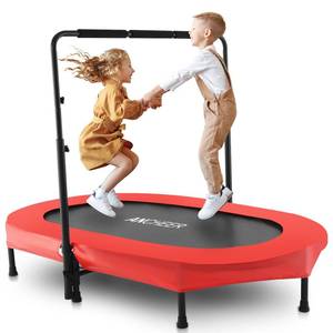 lot 42169 image: ANCHEER Foldable Trampoline, Mini Rebounder Trampoline with Adjustable Handle, Exercise Trampoline for IndoorGardenWorkout Cardio, Parent-Child Twins Trampoline, Max Load 220lbs Retail $118