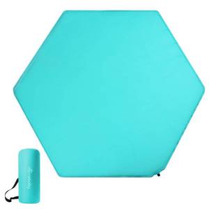 lot 42173 image: Minnebaby Hexagon Playpen Mat Compatible with Graco Traveler Playard & Regalo Play Yard, Self Inflating Playard Pad, Comfortable and Portable Playmat with Carrying Bag - Aqua Retail $40