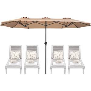 lot 42177 image: SUPERJARE 13FT Outdoor Umbrella for Patio, Double sided Pool Umbrellas with Fade Resistant Canopy, Large Table Umbrella for Deck, Market, Backyard - Beige Retail $120