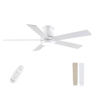 lot 42181 image: POCHFAN 52 Inch Low Profile Ceiling Fans with Lights and Remote, LED Flush Mount White Ceiling Fan with Quiet DC Motor, Dimmable 6 Speeds Reversible Modern Ceiling Fan for Bedroom, Living Room Retail $138