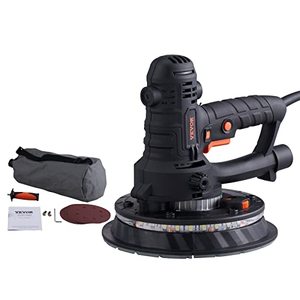 lot 42184 image: VEVOR Drywall Sander, 800W Electric Sander with 12 Sanding Discs, Variable Speed 1200-2300 RPM Wall Sander with Automatic Vacuum Dust Collection System, Double LED Lights, Dust Bag, Detachable Edge Retail $66
