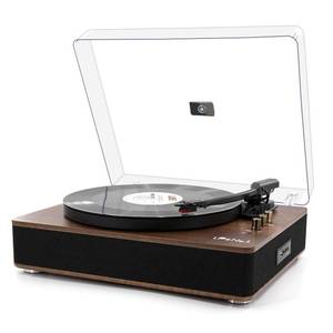 lot 42188 image: LP&No.1 Record Player with Stereo Speakers, 3-Speed Belt-Drive Turntable for Vinyl Records with Wireless Playback and Auto-Stop,Walnut Wood