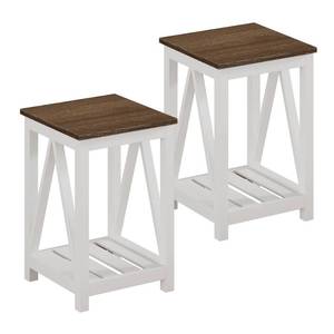 lot 42190 image: ChooChoo Farmhouse End Table, Rustic Vintage End Side Table with Storage Shelf for Small Spaces, Nightstand Sofa Table for Living Room, Bedroom White 2 Pack Retail $110