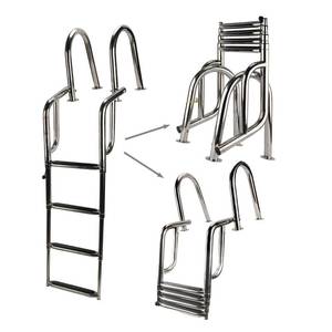lot 42192 image: HYDDNice 4 Step Pontoon Boat Ladder, Stainless Steel Folding Telescoping Rear Entry Inboard Ladder Swim Deck Ladder with Wide Pedal Hand Railing Ladder Retail $130