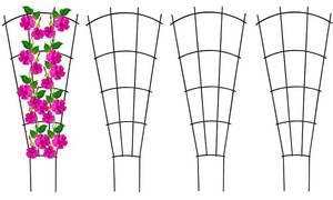 lot 42203 image: Mklsit 4 Pack 23 Plant Trellis for Potted Climbing Plants Indoor, Outdoor Metal Garden Trellis for Climbing Plants Houseplants Flowers Vine Ivy, Fan Shape, Black Retail $26