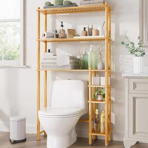 lot 42205 image: CozyBath Wide Over The Toilet Storage with 6-Tier Shelf, Mass-Storage Storage Open Rack with Adjustable Shelf, Freestanding Bathroom Organizer Space Saver, for Bathroom, Restroom, Laundry, Natural Retail $75