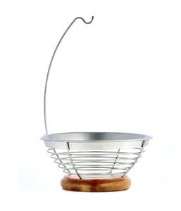 lot 42206 image: Sabatier Wire and Aacacia Wood Fruit Bowl with Banana Hanger Retail $30