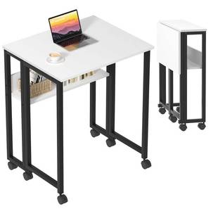 lot 42216 image: GreenForest Folding Desk Small Rolling Desk with Storage Shelf,24.8 inch Foldable Computer Desk with Wheels for Small Space,Easy Assembly,White Retail $70