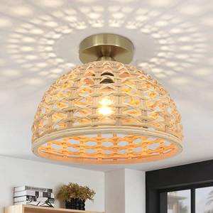 lot 42220 image: LMLAITE Semi Flush Mount Ceiling Light, Boho Coastal Handwoven Rattan Wicker Cage Retro Rustic Light Fixture for Bedroom Hallway Entryway Kitchen Kitchen Island Dining Room, UL Listed Retail $41