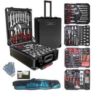 lot 42222 image: Arcwares 799pcs Aluminum Trolley Case Tool Set Silver, House Repair Kit Set, Household Hand Tool Set, with Tool Belt,Gift on Fathers Day (Black)