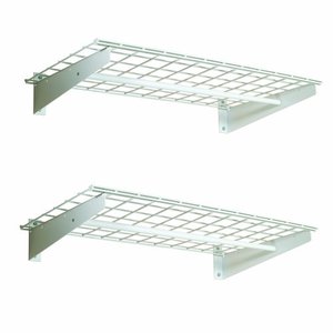 lot 42225 image: Hyloft 777 36-Inch X 18-Inch Adjustable Steel Wall Shelf, Storage Rack for Garage with Hanging Rod, White, 2-Pack Retail $74