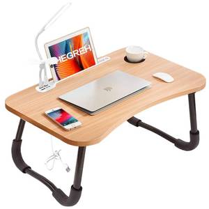 lot 42231 image: Hegreh Laptop Lap Desk for Bed Fits up to 17 Laptops with Light,Lamp,Cup Holder, Laptop Bed Tray Table, 23.6 Foldable Laptop Desk, Laptop Stand for Working, Writing,Reading and Breakfast Retail $44