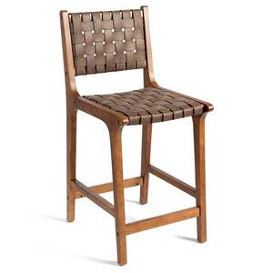 lot 42240 image: CangLong Set of 1 Bar Stool Faux Leather Woven Counter Stool with Wood Frame,Bar Chair 24Seat Height for Home Kitchen Island&Dining,Brown Retail $119