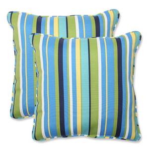 lot 42249 image: Pillow Perfect Stripe IndoorOutdoor Accent Throw Pillow, Plush Fill, Weather, and Fade Resistant, Large Throw - 18.5 x 18.5, BlueGreen Topanga, 2 Count Retail $60