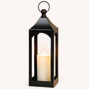 lot 42253 image: Modern Farmhouse Lantern Decor, Black Metal Decorative Hanging Candle Lanterns Ideal for Home Decor, Parties & Events, 22 High (No Glass Panel) Retail $50