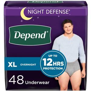 lot 42254 image: Depend Night Defense Adult Incontinence Underwear for Men, Disposable, Overnight, Extra-Large, Grey, 48 Count (4 Packs of 12), Packaging May Vary Retail $57