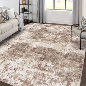 lot 42263 image: Area Rugs 9x12 Living Room Large Modern Abstract Washable Rug Soft Indoor Anti Slip Carpet for Under Dining Table Bedroom Nursery Home Office Nut Brown Retail $250